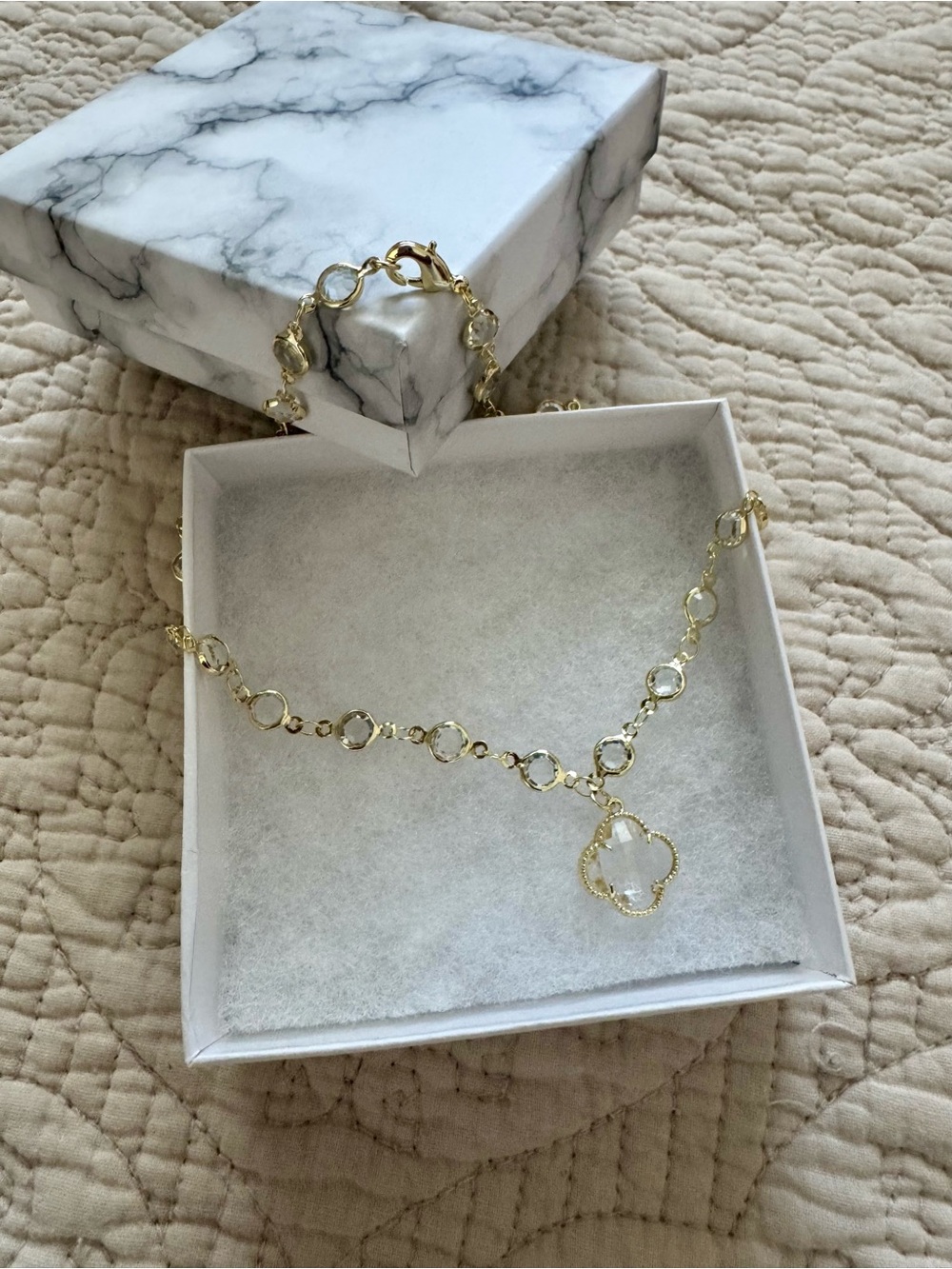 Gold Crystal Clover Pendant Necklace - Women Jewelry